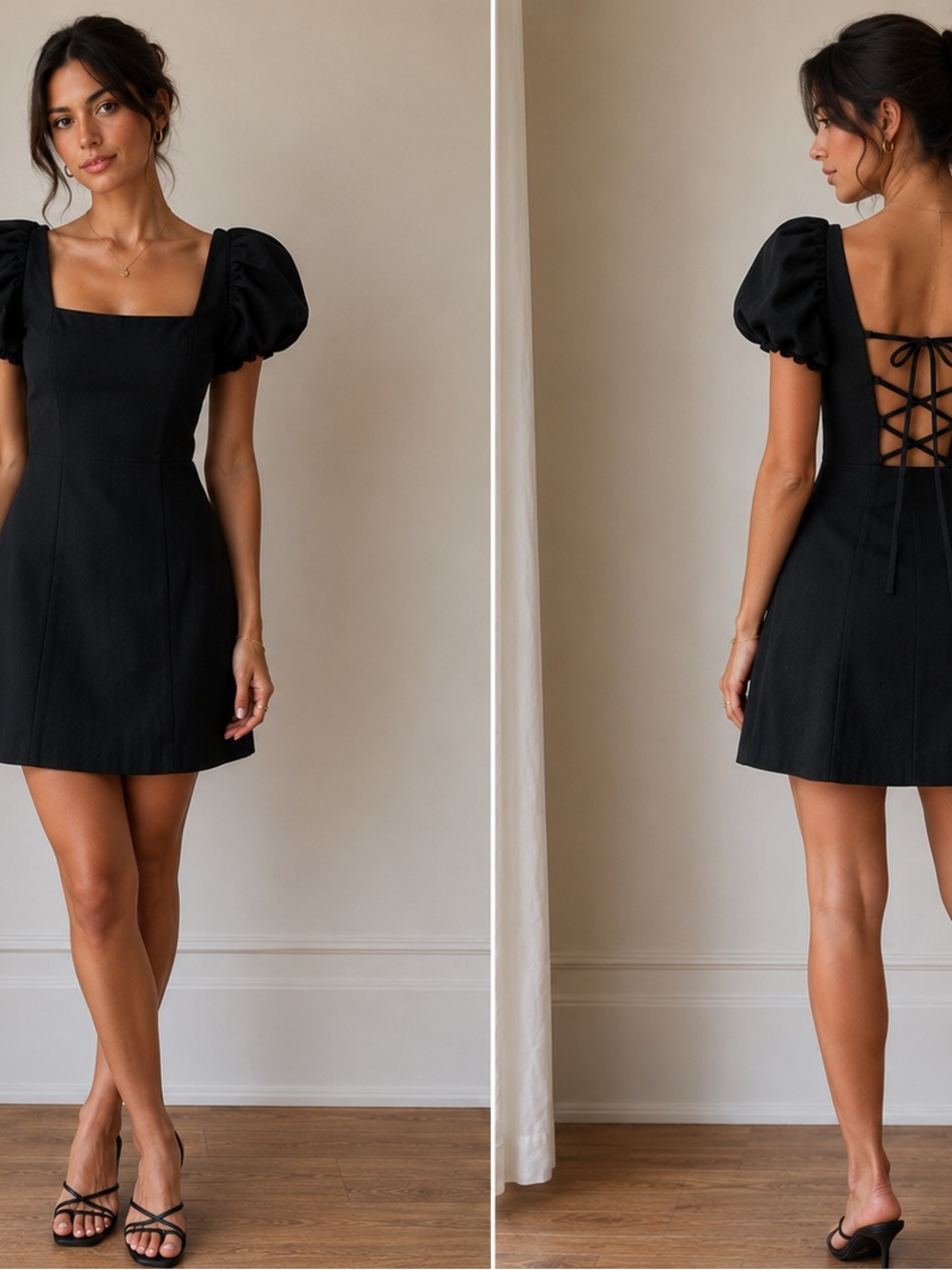 Zara Black Puff-Sleeve open back-Back Mini Dress Size XS